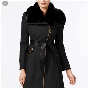 Via Spiga Faux Fur/Leather Wool Coat